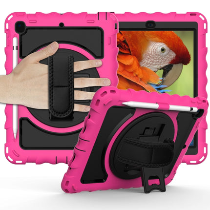 For iPad 9.7 (2018) & (2017) 360 Degree Rotation PC + Silicone Shockproof Combination Case with Holder & Hand Grip Strap & Neck Strap(Hot Pink)-garmade.com