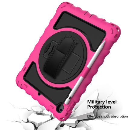 For iPad 9.7 (2018) & (2017) 360 Degree Rotation PC + Silicone Shockproof Combination Case with Holder & Hand Grip Strap & Neck Strap(Hot Pink)-garmade.com