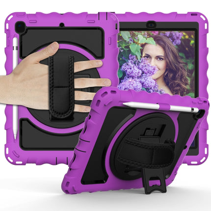 For iPad 9.7 (2018) & (2017) 360 Degree Rotation PC + Silicone Shockproof Combination Case with Holder & Hand Grip Strap & Neck Strap(Purple)-garmade.com