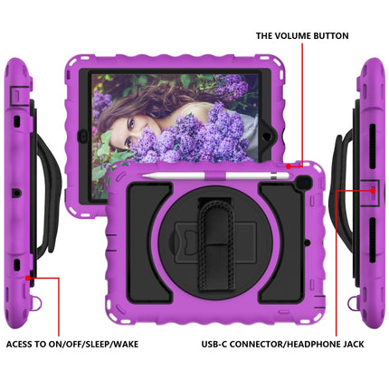 For iPad 9.7 (2018) & (2017) 360 Degree Rotation PC + Silicone Shockproof Combination Case with Holder & Hand Grip Strap & Neck Strap(Purple)-garmade.com