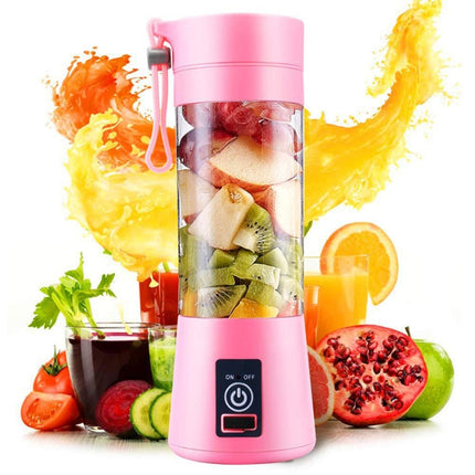 USB Rechargeable Electric Automatic Vegetable Fruit Citrus Orange Juice Maker Cup Mixer Bottle (380ML)(6 Blades Pink)-garmade.com