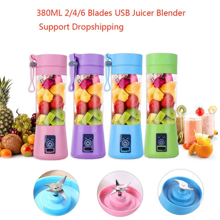 USB Rechargeable Electric Automatic Vegetable Fruit Citrus Orange Juice Maker Cup Mixer Bottle (380ML)(6 Blades Pink)-garmade.com