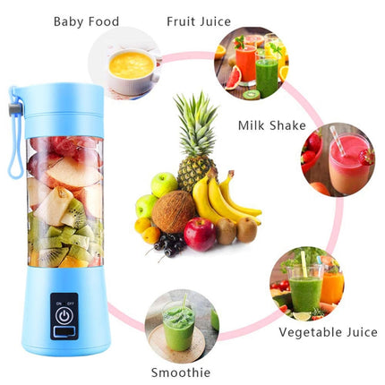 USB Rechargeable Electric Automatic Vegetable Fruit Citrus Orange Juice Maker Cup Mixer Bottle (380ML)(6 Blades Pink)-garmade.com