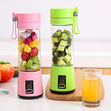 USB Rechargeable Electric Automatic Vegetable Fruit Citrus Orange Juice Maker Cup Mixer Bottle (380ML)(6 Blades Pink)-garmade.com