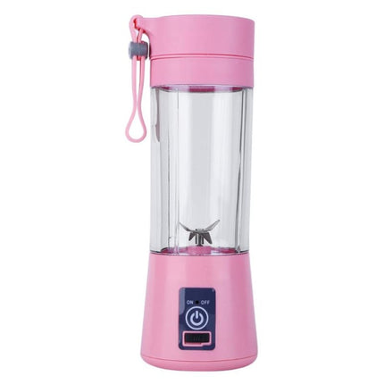 USB Rechargeable Electric Automatic Vegetable Fruit Citrus Orange Juice Maker Cup Mixer Bottle (380ML)(4 Blades Pink)-garmade.com