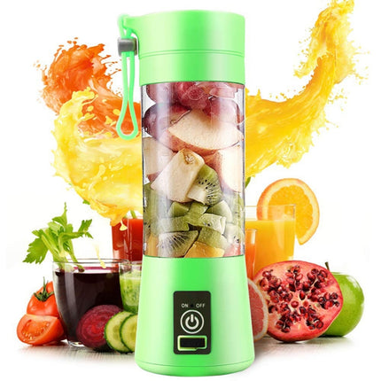 USB Rechargeable Electric Automatic Vegetable Fruit Citrus Orange Juice Maker Cup Mixer Bottle (380ML)(4 Blades Green)-garmade.com