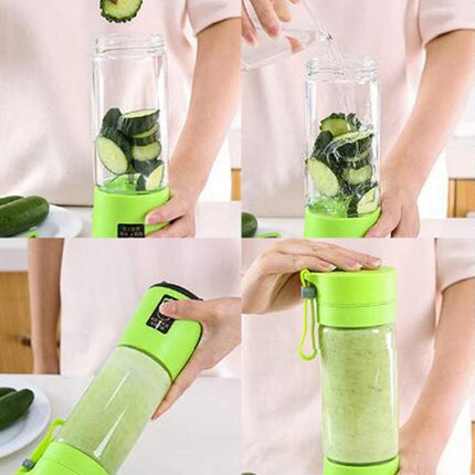 USB Rechargeable Electric Automatic Vegetable Fruit Citrus Orange Juice Maker Cup Mixer Bottle (380ML)(4 Blades Green)-garmade.com