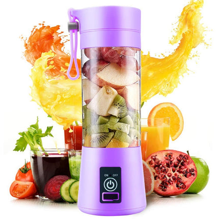 USB Rechargeable Electric Automatic Vegetable Fruit Citrus Orange Juice Maker Cup Mixer Bottle (380ML)(2 Blades Purple)-garmade.com