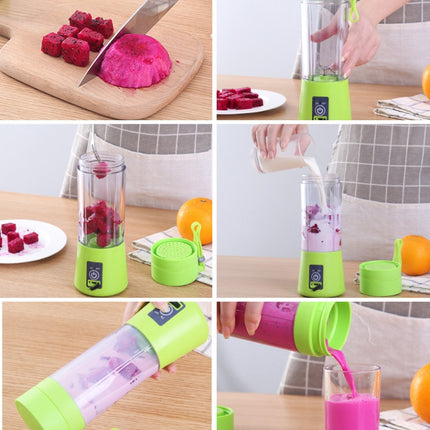 USB Rechargeable Electric Automatic Vegetable Fruit Citrus Orange Juice Maker Cup Mixer Bottle (380ML)(4 Blades Pink)-garmade.com