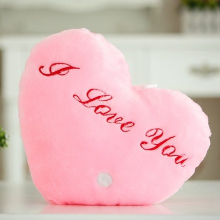 Heart Shaped English Letter Pattern Glowing Light Plush Pillow Toy Cushion(Pink)-garmade.com
