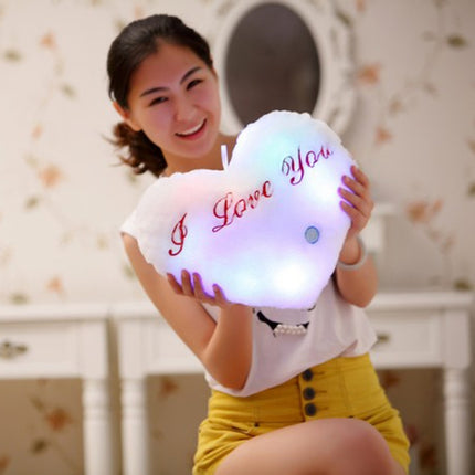 Heart Shaped English Letter Pattern Glowing Light Plush Pillow Toy Cushion(Pink)-garmade.com