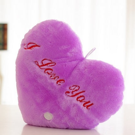 Heart Shaped English Letter Pattern Glowing Light Plush Pillow Toy Cushion(Purple)-garmade.com