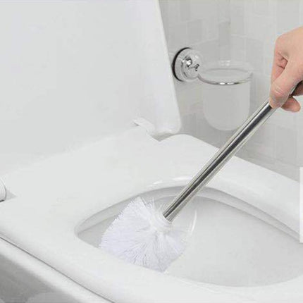 2PCS Stainless Steel Handle Toilet Brush Suit Household Hanger Frame Cleaning Brush(White)-garmade.com