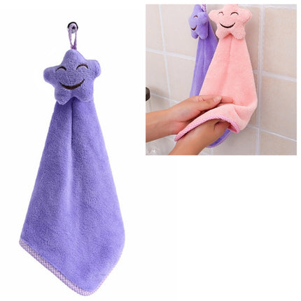 Smiling Face Hanging Coral Velvet Absorbent Hand Towels(Purple)-garmade.com