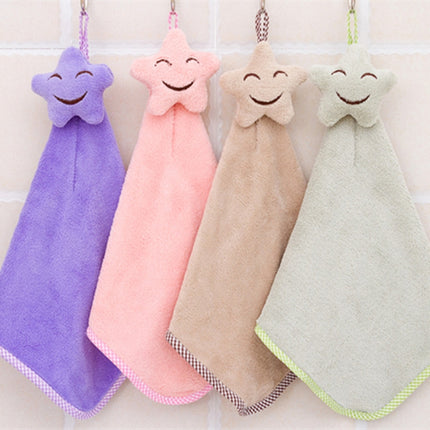 Smiling Face Hanging Coral Velvet Absorbent Hand Towels(Purple)-garmade.com