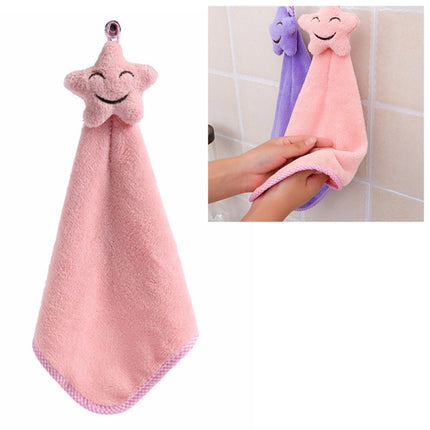 Smiling Face Hanging Coral Velvet Absorbent Hand Towels(Pink)-garmade.com