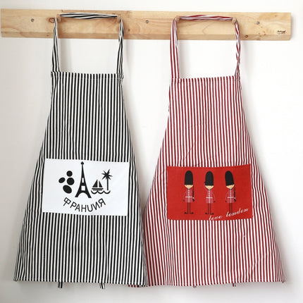 Cartoon Cotton Linen Striped Apron with Embroidered Shoulder Strap(Red Soldier)-garmade.com