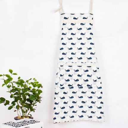 Cartoon Animals Plants Pattern Cotton Linen Sleeveless Kitchen Apron(Whale)-garmade.com