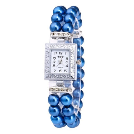 Square Dial Diamond Pearl Bracelet Watch(blue)-garmade.com