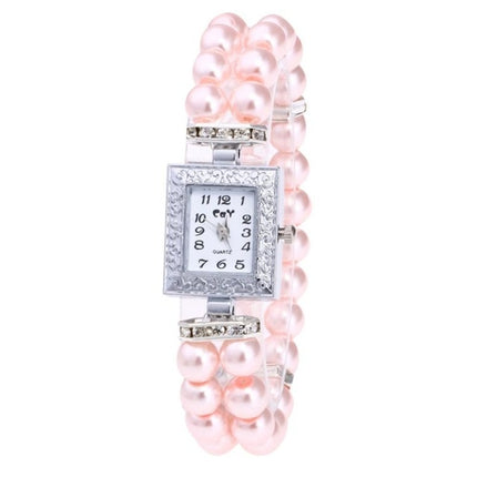 Square Dial Diamond Pearl Bracelet Watch(Pink)-garmade.com
