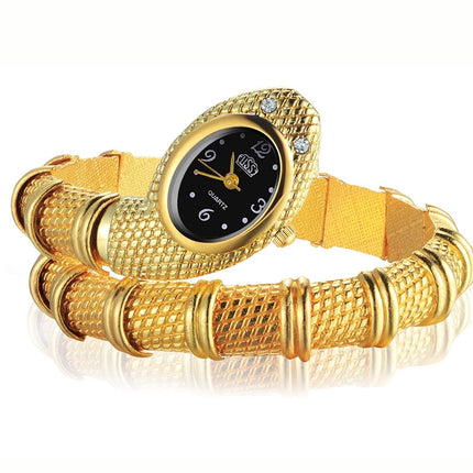 2 PCS Snake Shape Bracelet Diamonds-plated Quartz Watch(Gold)-garmade.com
