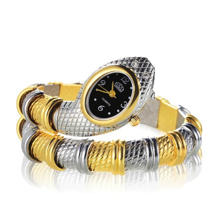 2 PCS Snake Shape Bracelet Diamonds-plated Quartz Watch(Interval Gold )-garmade.com