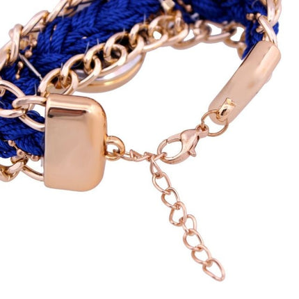 Women Round Dial Diamond Braided Hand Strap Quartz Watch with Key Pendant(Blue)-garmade.com