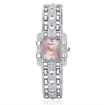 Square Dial Stainless Steel Strap Quartz Watch(Pink)-garmade.com
