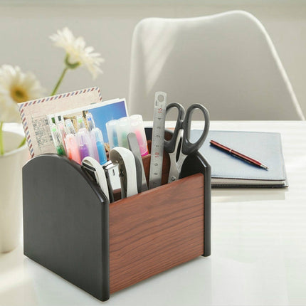 4-compartment Wooden Storage Box Pen Holder-garmade.com