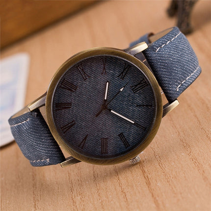Denim Design Leather Strap Quartz Watches for Women(Blue)-garmade.com
