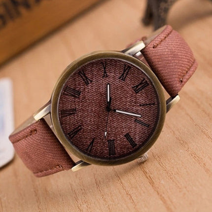 Denim Design Leather Strap Quartz Watches for Women(Brown)-garmade.com
