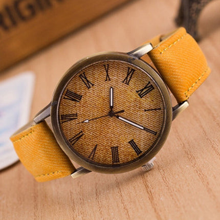 Denim Design Leather Strap Quartz Watches for Women(Yellow)-garmade.com