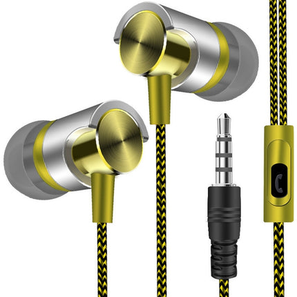 Metal Wired Earphone Super Bass Sound Headphones In-Ear Sport Headset with Mic for Xiaomi Samsung Huawei(YELLOW)-garmade.com