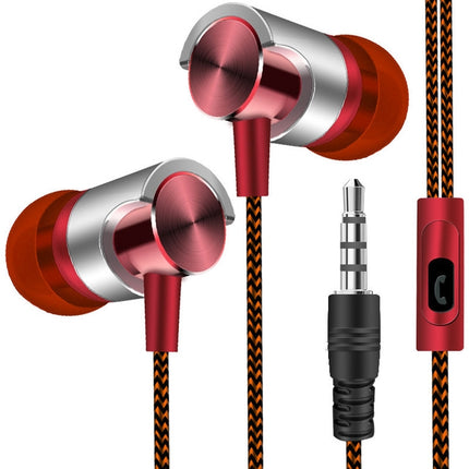 Metal Wired Earphone Super Bass Sound Headphones In-Ear Sport Headset with Mic for Xiaomi Samsung Huawei(Red)-garmade.com