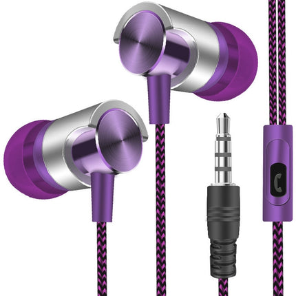 Metal Wired Earphone Super Bass Sound Headphones In-Ear Sport Headset with Mic for Xiaomi Samsung Huawei(Purple)-garmade.com
