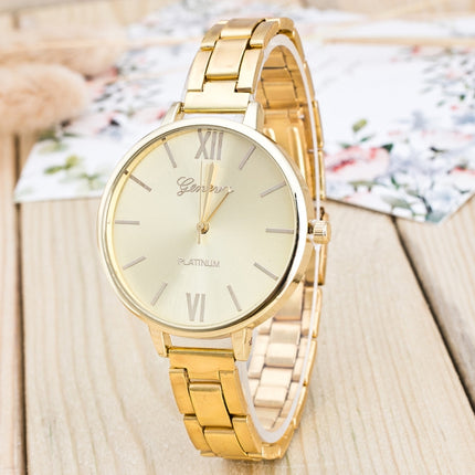 2 PCS Women Large Dial Stainless Steel Fine Strap Quartz Watch(Gold)-garmade.com