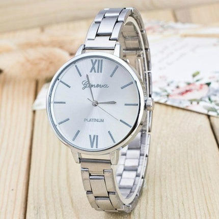 2 PCS Women Large Dial Stainless Steel Fine Strap Quartz Watch(Silver)-garmade.com