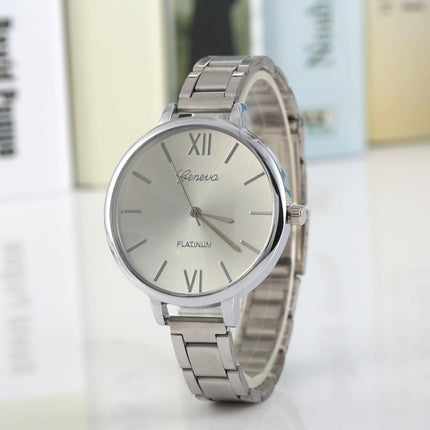 2 PCS Women Large Dial Stainless Steel Fine Strap Quartz Watch(Silver)-garmade.com