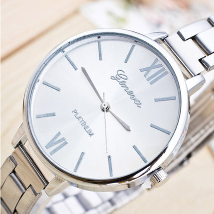 2 PCS Women Large Dial Stainless Steel Fine Strap Quartz Watch(Silver)-garmade.com