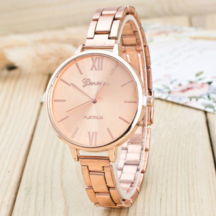 2 PCS Women Large Dial Stainless Steel Fine Strap Quartz Watch(Rose Red)-garmade.com