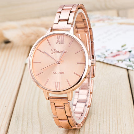 2 PCS Women Large Dial Stainless Steel Fine Strap Quartz Watch(Rose Red)-garmade.com