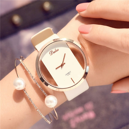 Women Hollow Belt Casual Quartz Watch(White)-garmade.com