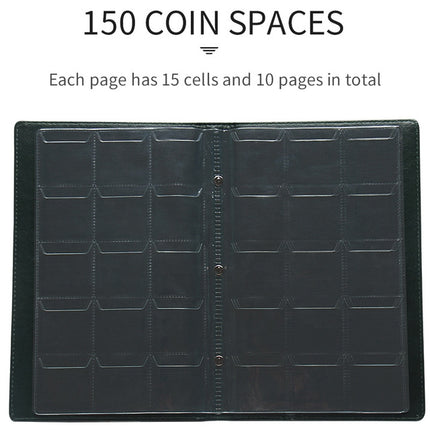 PU Leather Russian Cover 150 Coins Collection Album Holder Book(Black)-garmade.com