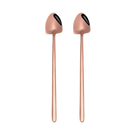 2 PCS Stainless Steel Spoon Creative Coffee Spoon Bar Ice Spoon Gold Plated Long Stirring Spoon, Style:Pointed Spoon, Color:Rose Gold-garmade.com