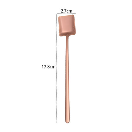 2 PCS Stainless Steel Spoon Creative Coffee Spoon Bar Ice Spoon Gold Plated Long Stirring Spoon, Style:Square Spoon, Color:Rose Gold-garmade.com