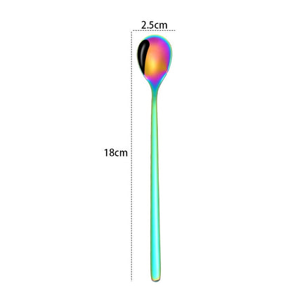 2 PCS Stainless Steel Spoon Creative Coffee Spoon Bar Ice Spoon Gold Plated Long Stirring Spoon, Style:Round Spoon, Color:Colorful-garmade.com