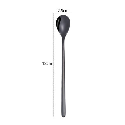 2 PCS Stainless Steel Spoon Creative Coffee Spoon Bar Ice Spoon Gold Plated Long Stirring Spoon, Style:Round Spoon, Color:Black-garmade.com