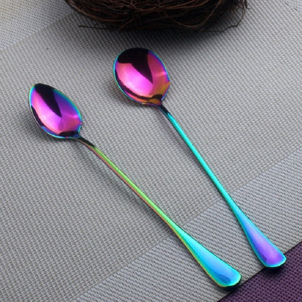 2 PCS Stainless Steel Rainbow Long Handled Coffee Scoops Cold Drink Stirring Spoon for Dessert Cake, Style:Sharp Spoon(Colorful)-garmade.com