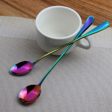 2 PCS Stainless Steel Rainbow Long Handled Coffee Scoops Cold Drink Stirring Spoon for Dessert Cake, Style:Sharp Spoon(Colorful)-garmade.com