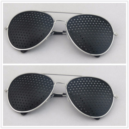 2 PCS Pin-hole Glasses Pin Hole Sunglasses Eye Exercise Eyesight Natural Healing Vision Correction and Improvement(Silver Color Frame)-garmade.com